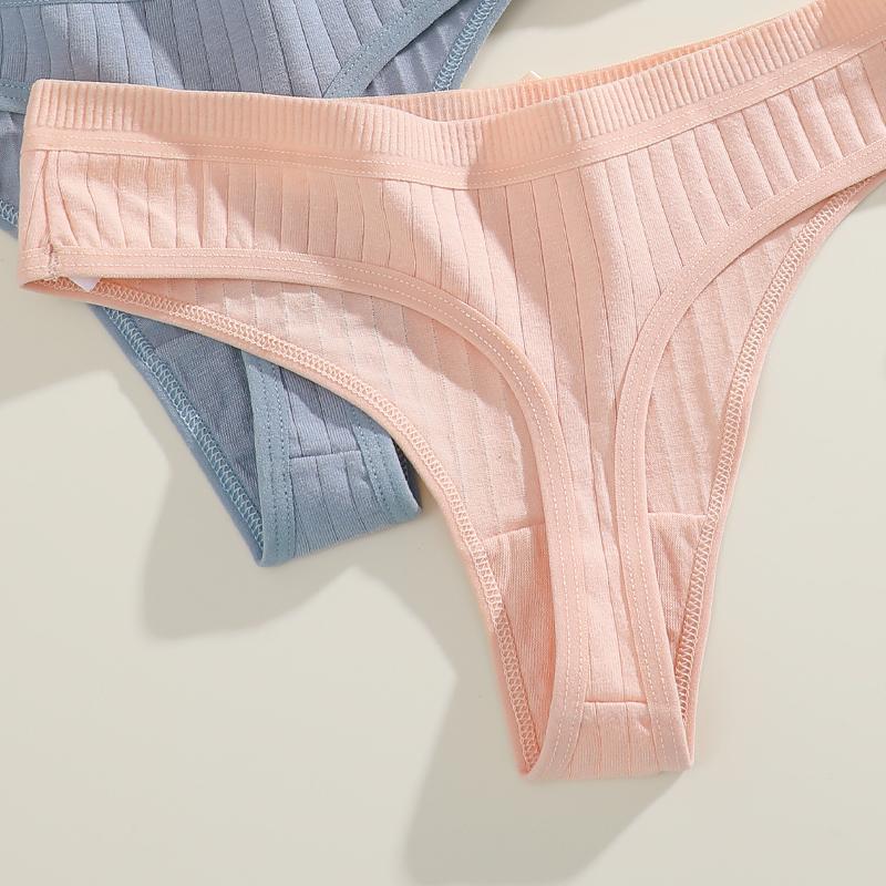 Duży Rozmiar 3 Szt. Damskie Bawełniane Stringi Seksowne Prążkowane Oddychające Majtki Codzienna Urocza Bielizna z Kokardką Dziewczęca Niska Talia G-String Lingerie