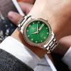 OLEVS Men's Business Watch with Metal and Stainless Steel Band, Analog Display, Stylish Casual Watch (Silver-White with Green Dial)
