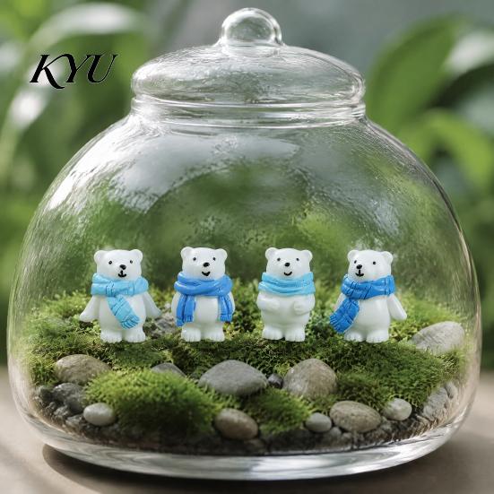 Blind Box Matching Accessories 4Pcs Polar Bear Micro Landscape Ornaments, Resin Miniature Figurines, Tiny Animal Holiday Gift Fillers Figurines
