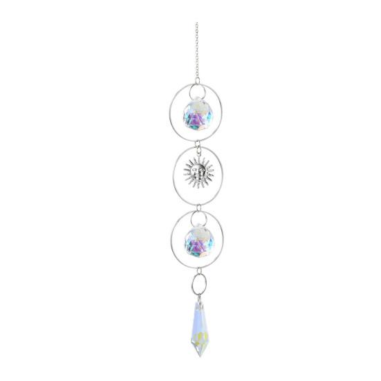 Faux Crystal Suncatcher, Colorful Prisms Window Hanging Sun Catcher, Moon Sun Rainbow Maker Chain Pendant for Garden Home Decor