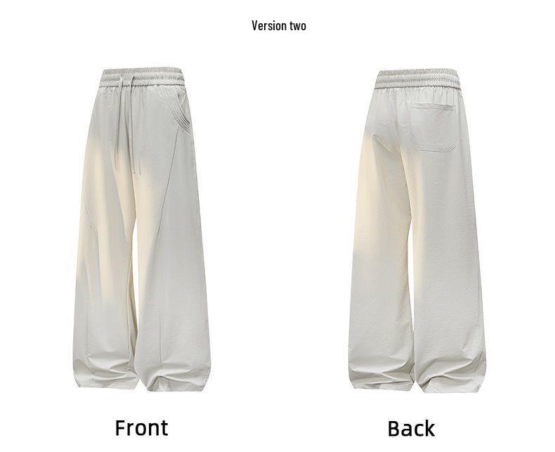 Men's Casual Drawstring Knit Straight-Leg Sweatpants, Hong Kong Style - Loose, Wide-Leg, Floor-Length for Spring and Autumn