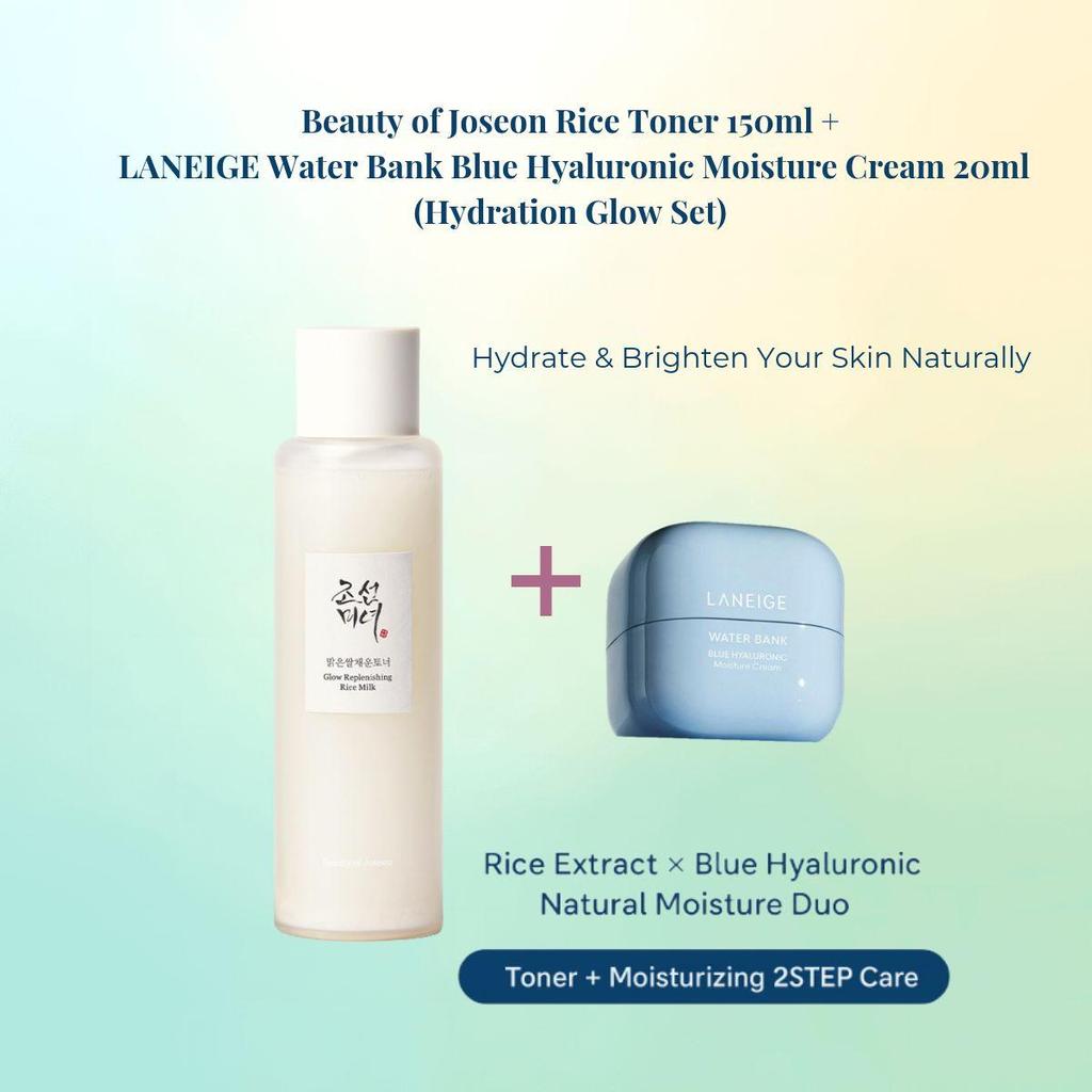Beauty of Joseon Rice Toner 150ml + LANEIGE Water Bank Blue Hyaluronic Moisture Cream 20ml (Hydration Glow Set)