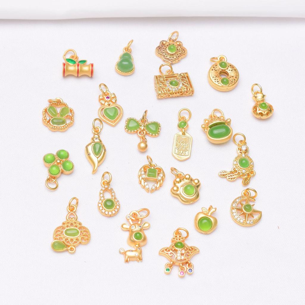 10pcs Color-Preserving Ancient Sand Gold Pendant, Four-Leaf Clover Lucky Lock Pearl Pendant, Bow Pendant Diy Handmade Beaded Accessories