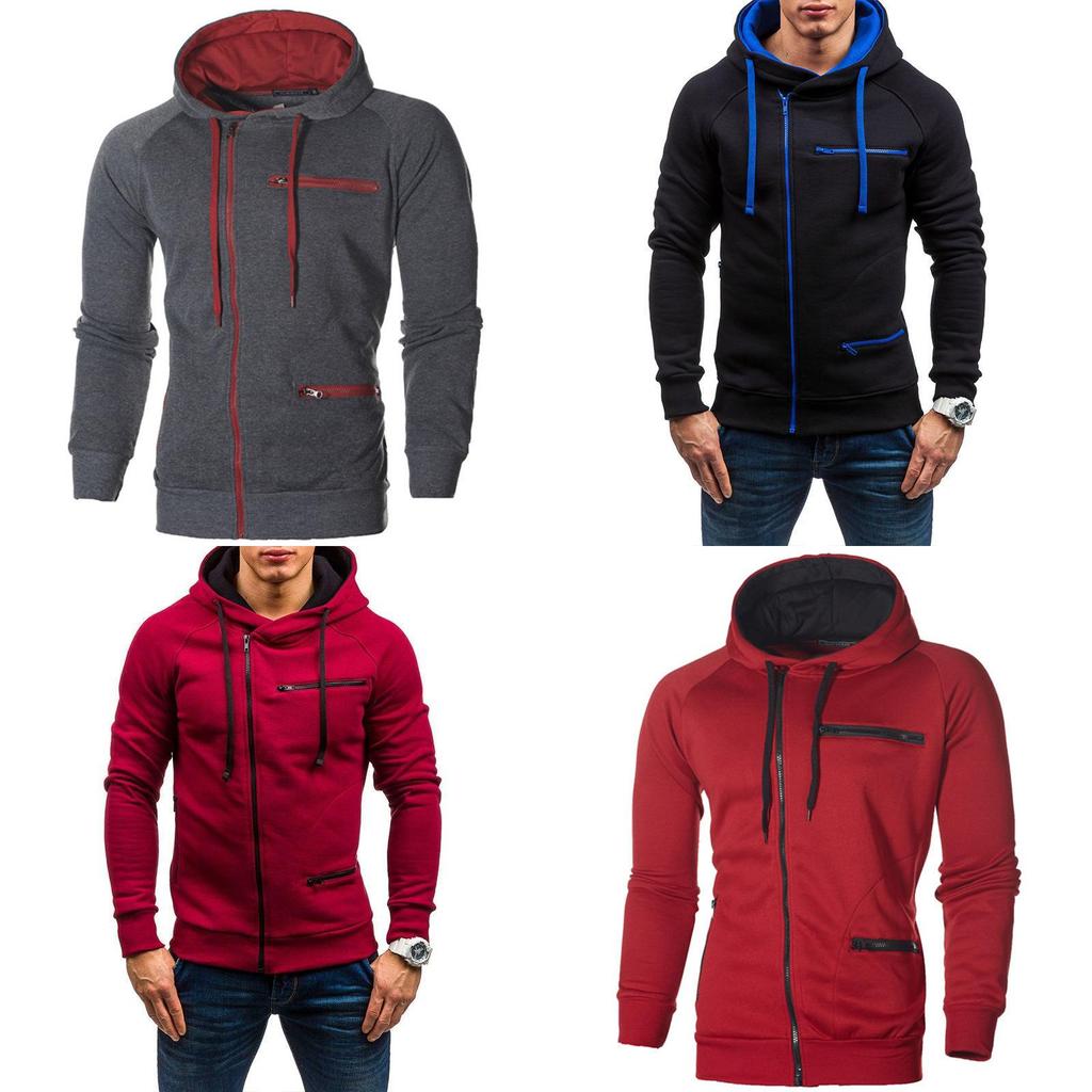 Cozy Men's Autumn Winter Hoodie Hooded Sweatshirt With Drawstring And Full-zip Closure