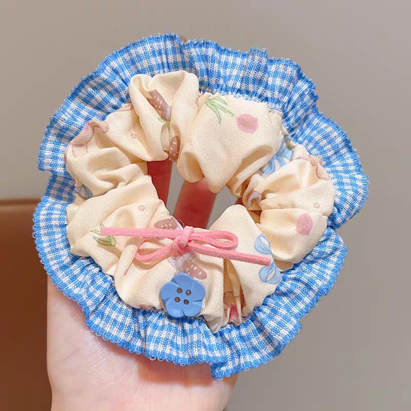 Korean Style Red & Blue Color Block Plaid Hair Tie – Cute Childlike Large Scrunchie