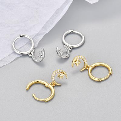 Minimalistische Zirkon Stern Mond Huggie Ohrringe für Damen Einzigartige Strassstecker Trendige Himmlische Creolen Schmuck