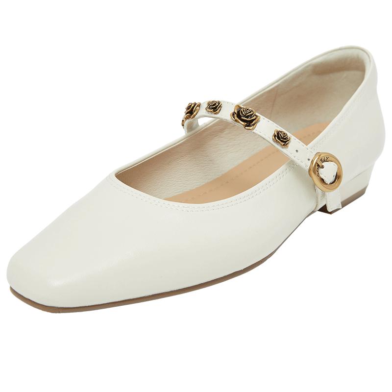 Comely Square-Toe Mary Jane Low Heel Leather Shoes 36
