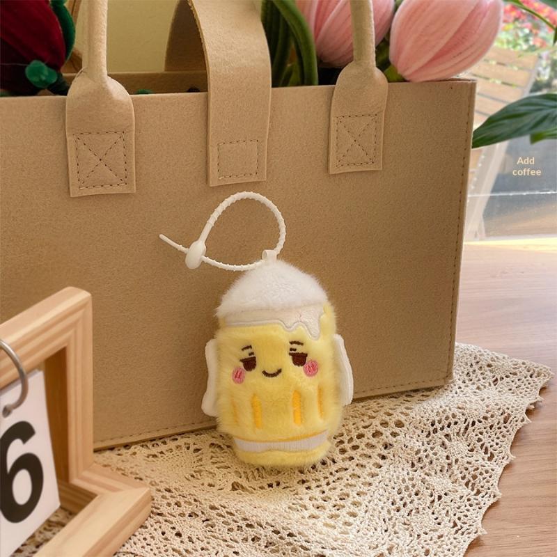 Cute Cartoon Simulation Beer Cup Plush Keychain Fun Beer Bottle Toy Pendant Bag Hanging Decoration Pendant Beer Bottle Doll Gift