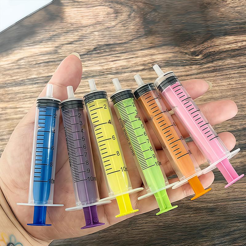 6 Pieces of 10ml Colored Syringe with Caps, Suitable for Glue, Liquid Distribution and Measurement, Pet Food Feeding, Refilling Ink Cartridges, Etc.