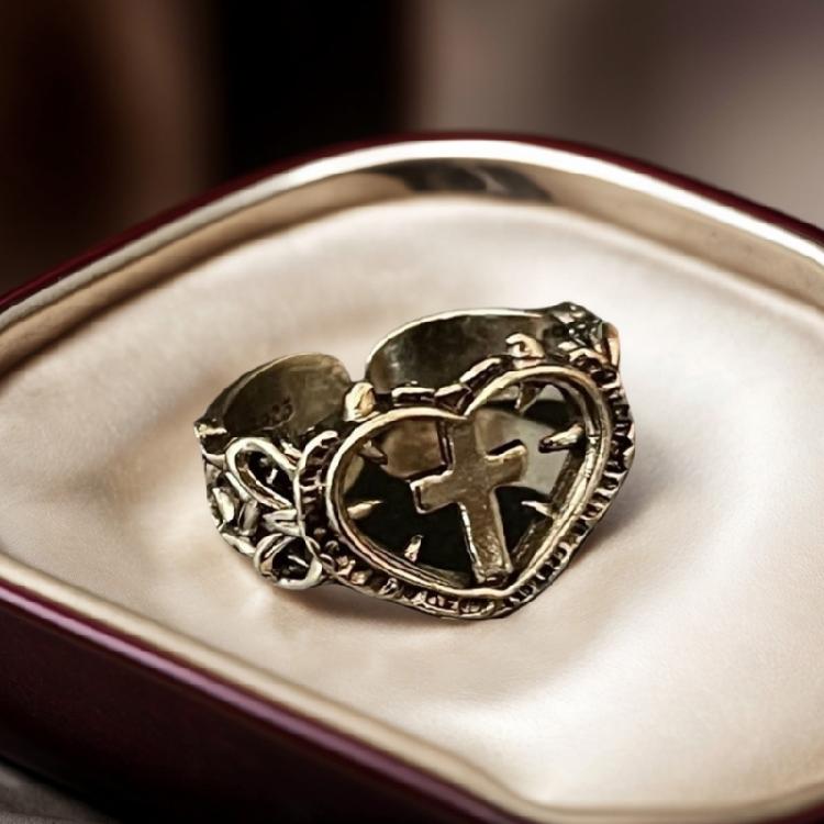 Contemporary Heart Crosses Adjustable Ring Lightweight Comfort Fit Everyday Finger Jewelry For Stylish Outfits