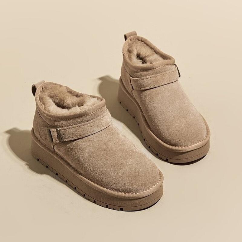 Thick-soled Snow Boots Women's Winter New Fur Integrated Warm Cotton Shoes Non-slip External Velvet Short Boots