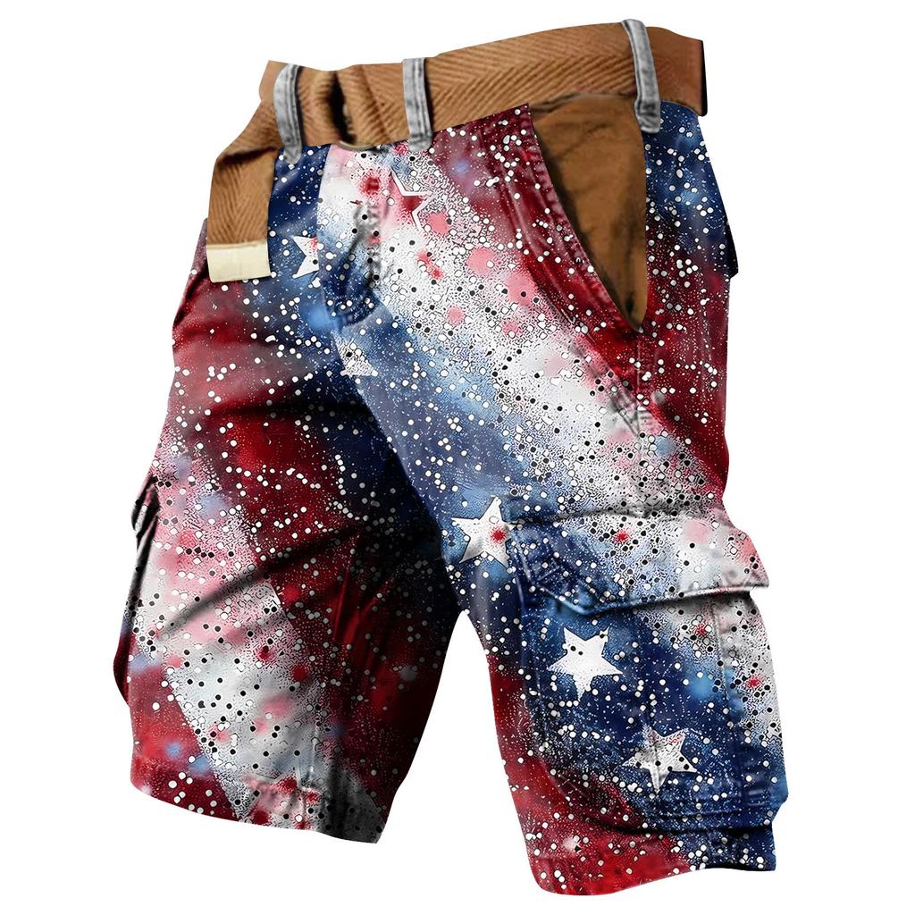 Men's Independence Day Printed Multi Pocket Workwear Shorts
