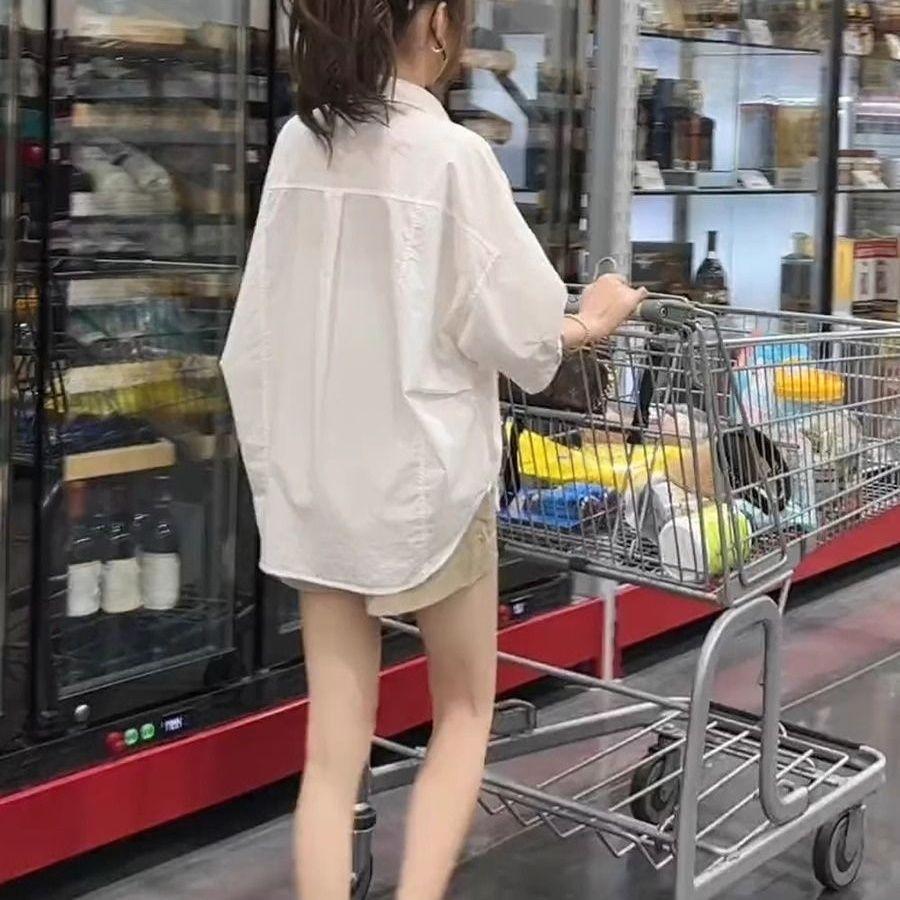 Elegant and Casual Loose Shirt Women's Summer Seven-point Sleeve Small Shirt with Middle-length Sleeves and Versatile Coat In Fashion