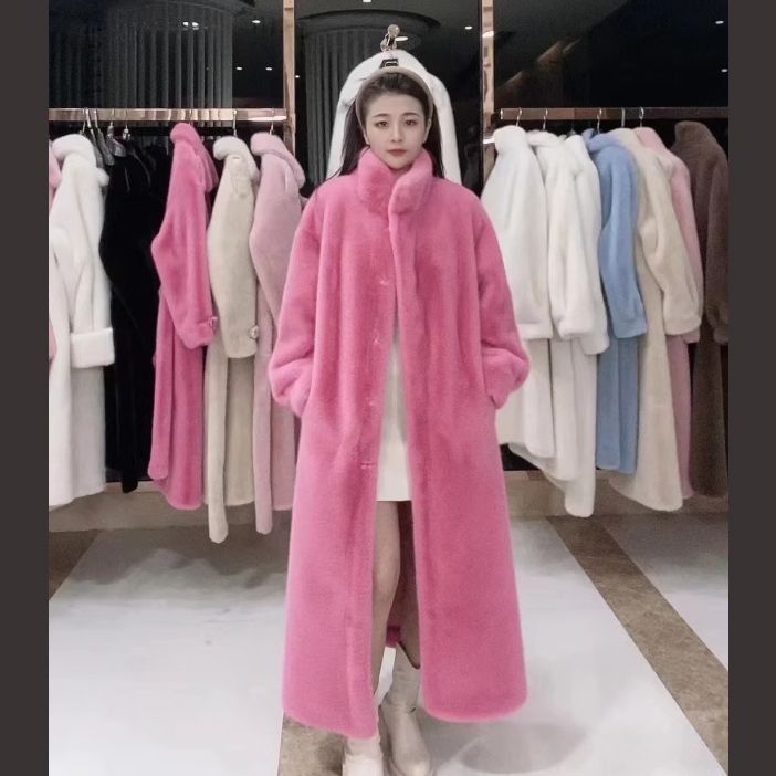Autumn and Winter Thickened Long Stand-up Collar Imitation Mink Hair Thickened Wool Environmentally Friendly Fur Jacket Women's Light Coat