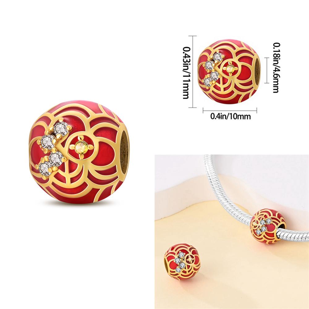 Brand New Chinese Style Series Copper Metal Red Lantern Lucky Cat Charm Bead Components Compatible With Authentic Original Bangle Charm Bead