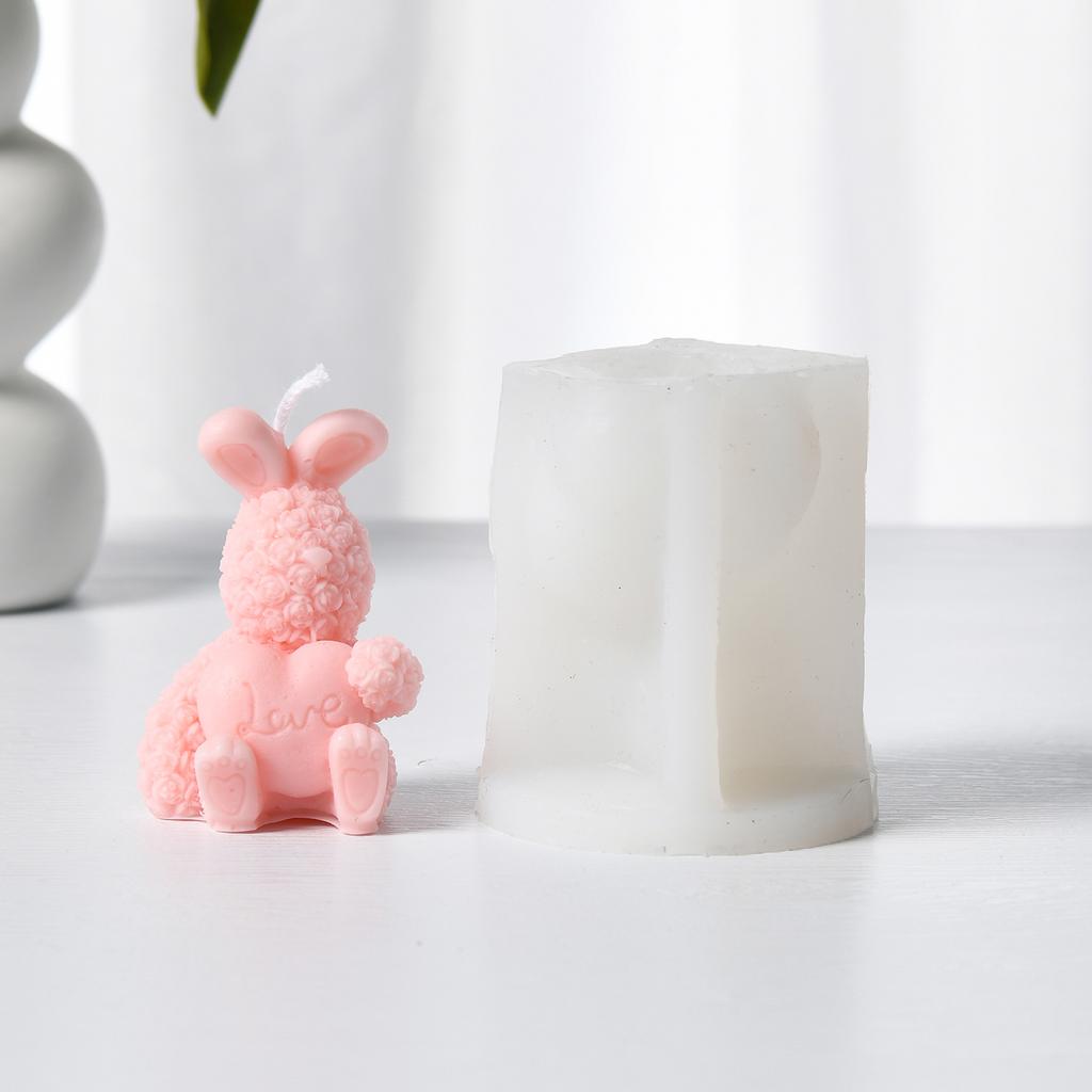 3D Bear Rabbit Hug Love Silicone Mold DIY Cute Bear Pet Candle Making Supplies Valentine's Day Wedding Cake Decoration Mould