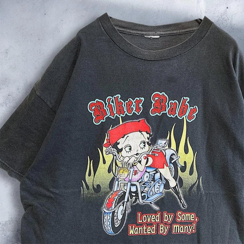 BFPB character 100% Cotton T-shirt Mens Tees Top, vintage 90s, black, Betty Boop, motorcycle, Harley