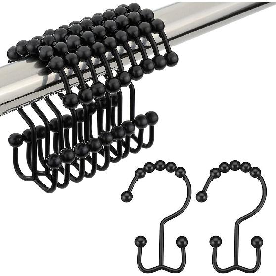 Stainless Steel Shower Curtain Hooks, Mountain Shape Double Glide Hooks Bathroom Curtain Rod Replacement Accessories Black mountain-shaped hoo