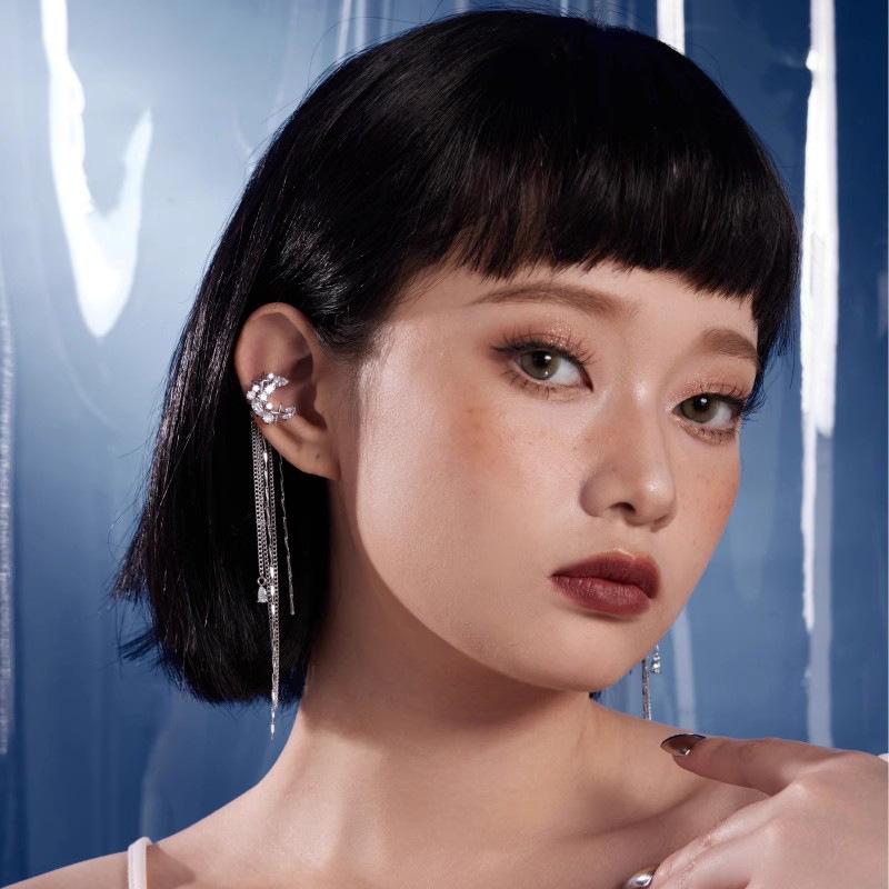 BELLA BOX Moon Setting Milky Way Meteor Shower Luxury Tassel Ear Clip Femininity Long Earrings Cool Wind Small Crowd Earless Earrings