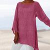 Casual Solid Color Long Sleeve Irregular T-Shirt Women Cotton Linen Tunic Top