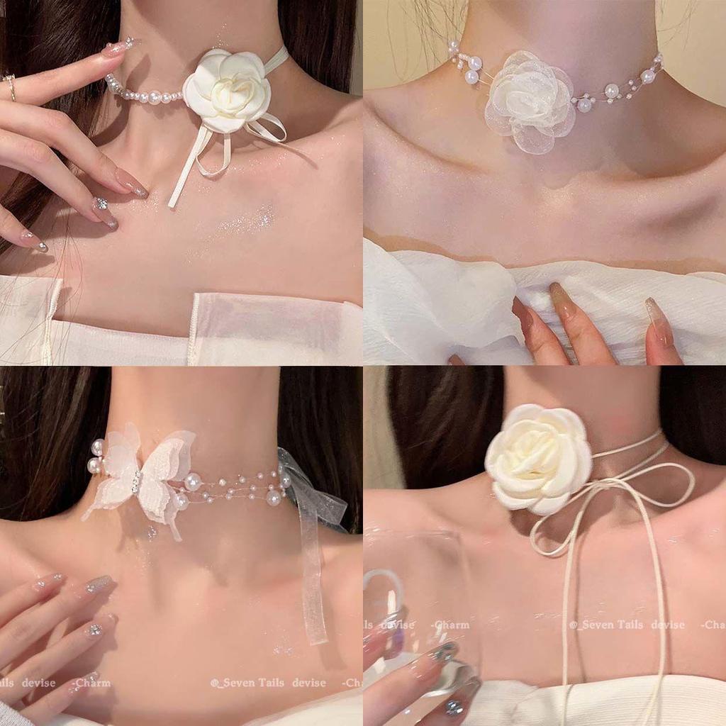 Rose Pearl Choker Necklace: Elegant Light Luxury Clavicle Chain for Women