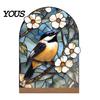 Stylish Interior Ornament Stained Glass Style Acrylic Table Centerpieces, Floral & Landscape Pattern Durable Desk Tabletop Sign with Wood Base