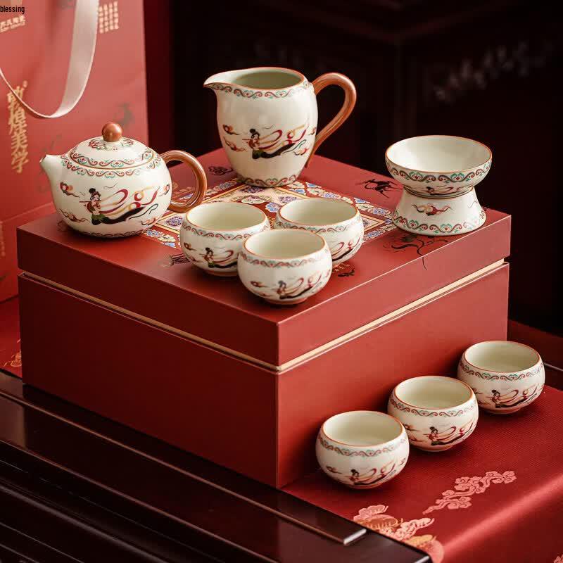 Susu Ceramics Dunhuang Aesthetic Ru Kiln Xishi Kung Fu Tea Set Gift Box
