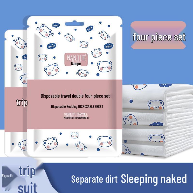 Disposable Travel Bed Sheets & Duvet Cover Set - Thickened, Portable, 4-Piece Bedding for B&B Hotel.