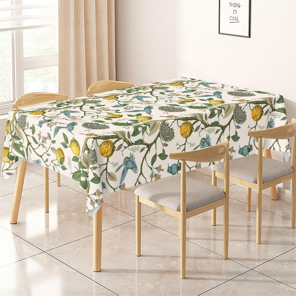 Zitronenbaum Blumenvogel Druck Wasserdichte Tischdecke für Tischdekoration Wiederverwendbare Rechteckige Tischdecken Küche Feiertags-Party-Dekor