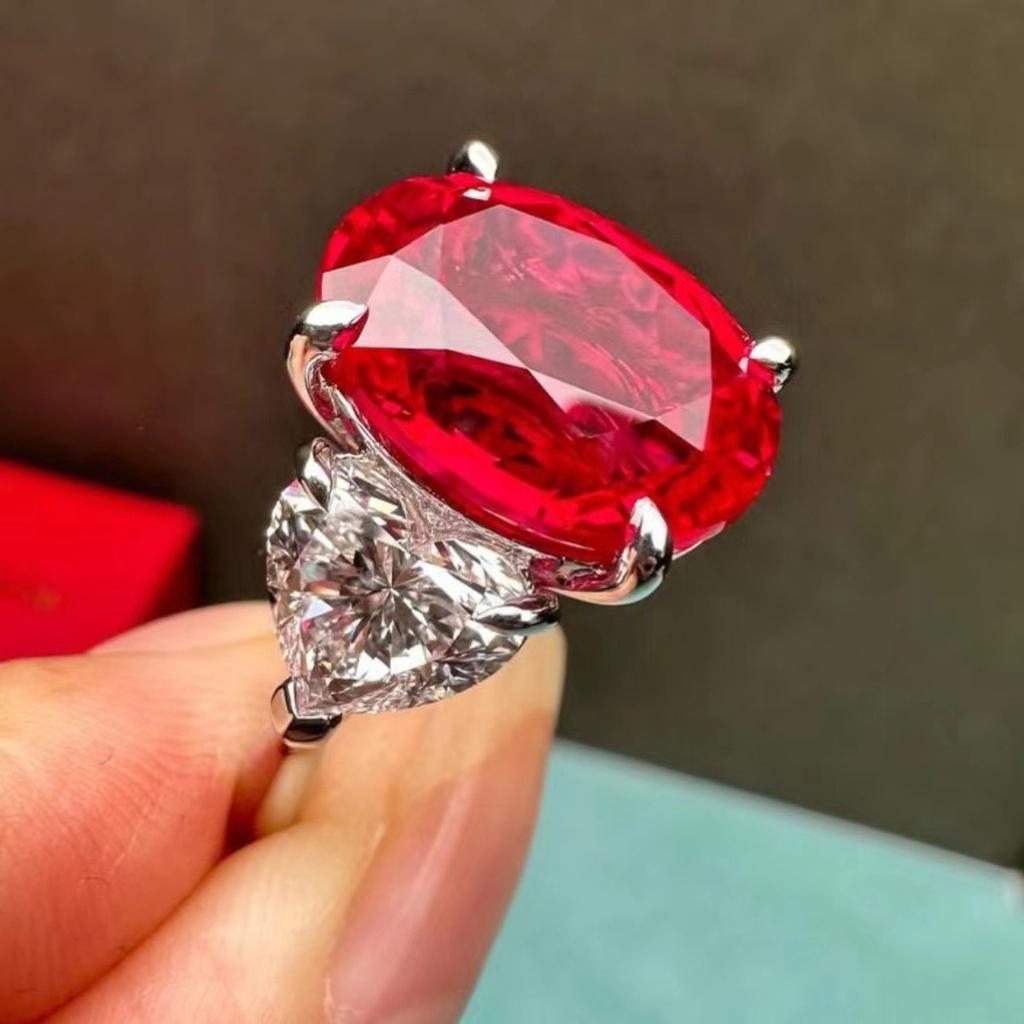 Luxury S925 Silver Pigeon Blood Love Ring, High-end Boutique Jewelry Wholesale Ladies Ring
