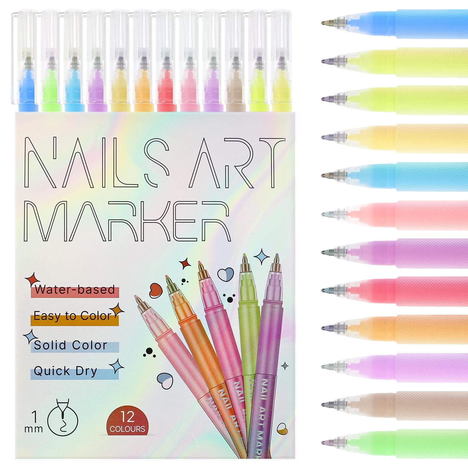 12Pcs Nail Art Graffiti Pen Colourful Waterproof Nail Art Graffiti Pen DIY Nail Art Pens Set for Graffiti Dotting Liner Painting