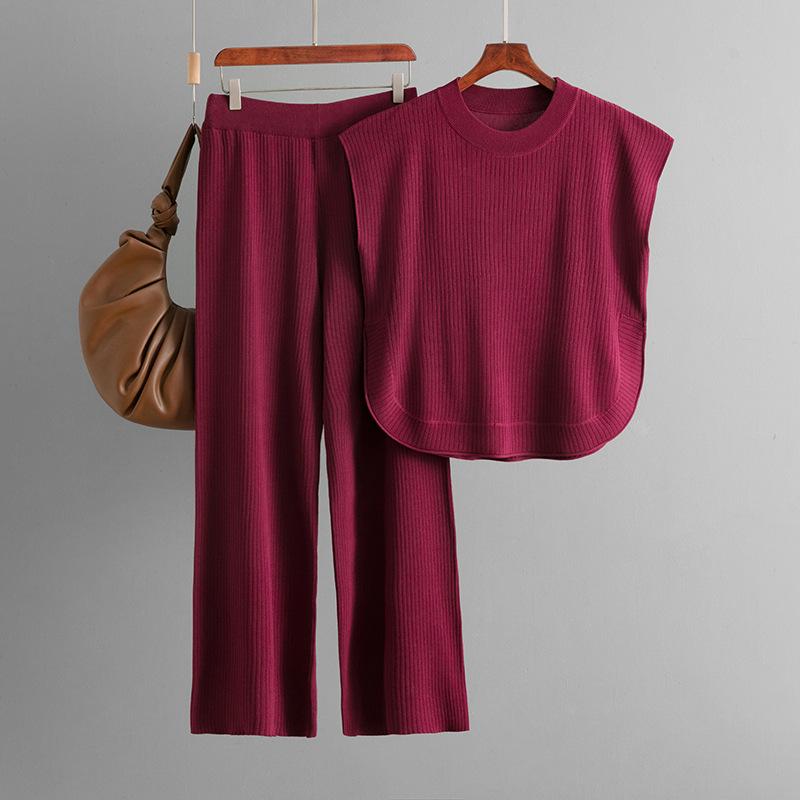 Simple And Fashionable Loose Fitting Sleeveless Knitted Top With Wide Leg Pants Two-piece Set For Women