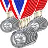 Remuuly 30 Pcs Silver Medals Bulk 2'' Basketball Soccer Volleyball Hockey Medals for Awards Metal Trophy with Neck Ribbons for Sports Participation