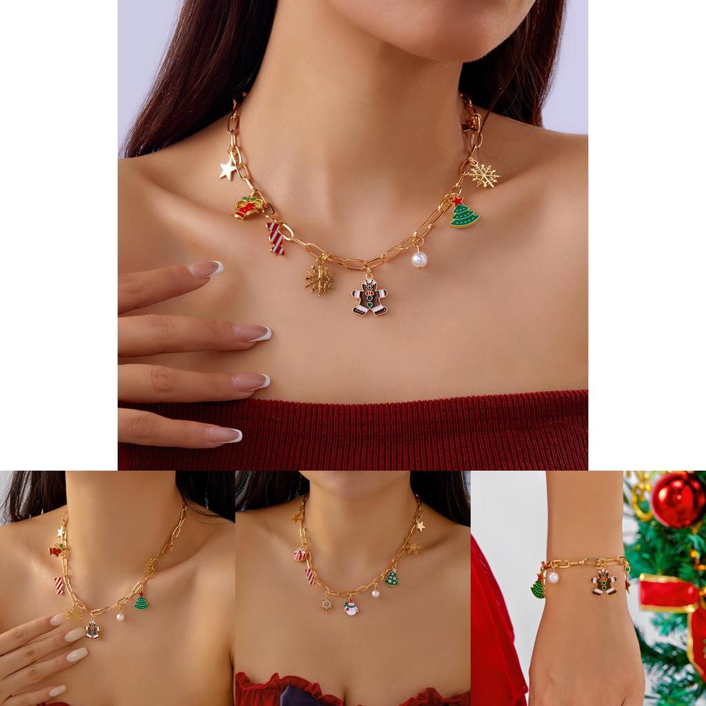 Christmas Gingerbread Man Jewelry Set With Alloy Pendant For Holiday Festive Wear