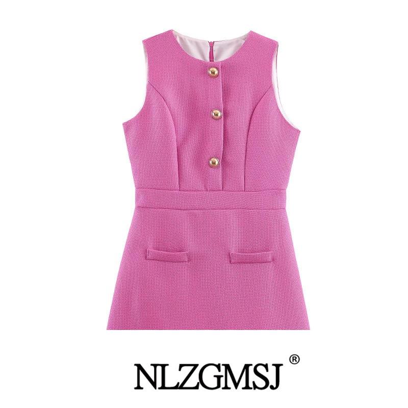 Elegant European Style 2025 Winter Tweed Sleeveless Dress XL