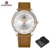 Naviforce Original Men Simple Quartz Watch Genuine Leather Strap 30m Waterproof Calendar Daily Casual Men Watch Gift NF9272L