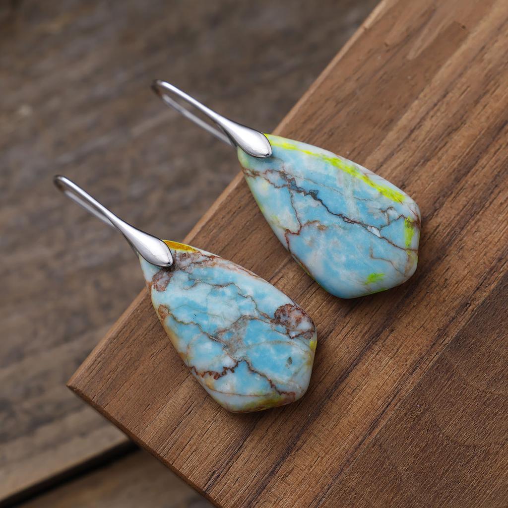 Bohemian Colored Emperor Stone Geometric Pendant Earrings Earrings European and American Popular Jewelry