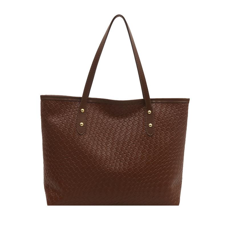 Minimalist Large Capacity Woven Handheld Tote Bag For Daily Use In Pu Material