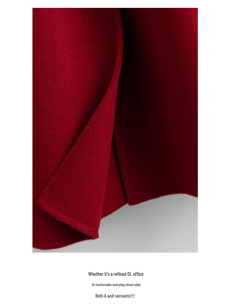 Palton Roșu din Lână Ankola Extra Lung Slim Fit - Stil Hepburn pentru Femei