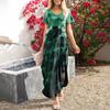 Women's Summer Floral Print Casual Loose Short Sleeve Beach Maxi Split Dress