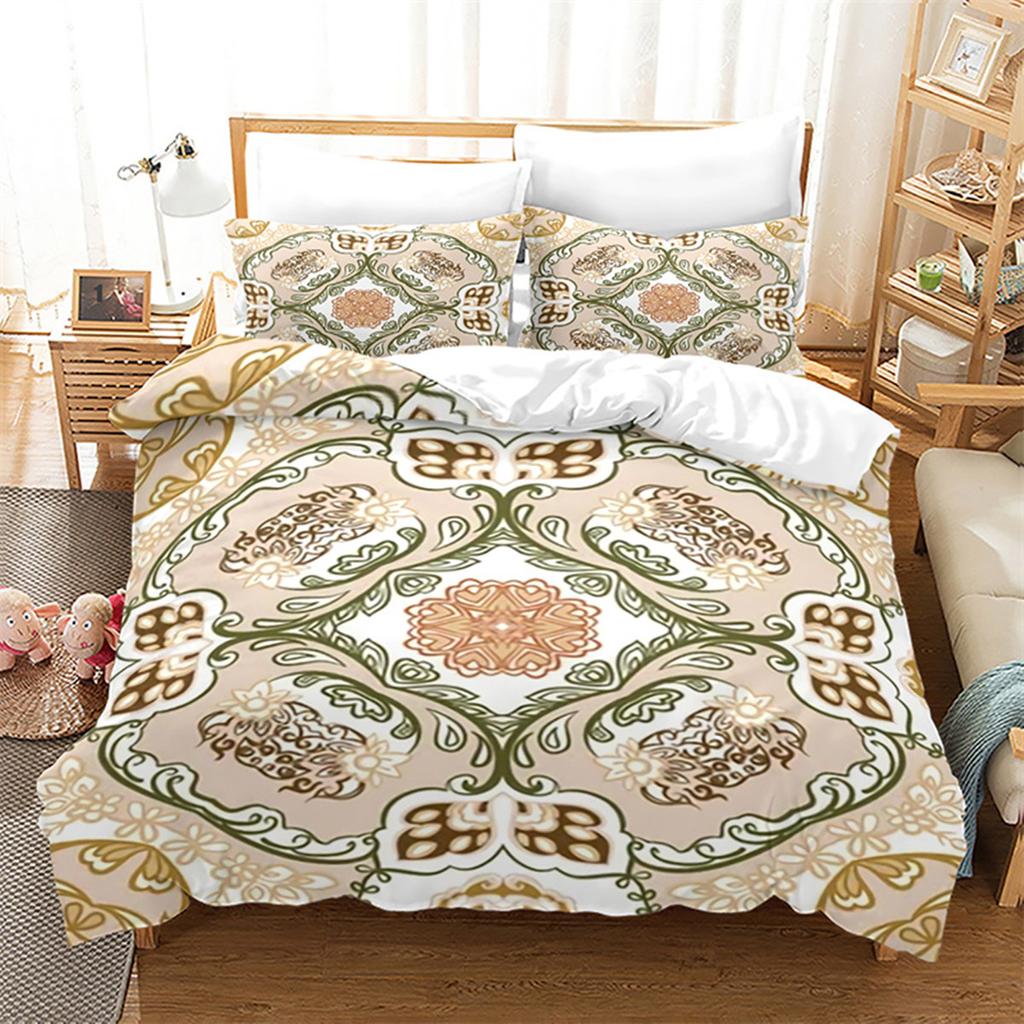 Luxury Gold Floral Duvet Cover Bohemian Leaves Microfiber Exotic Geometric King Queen for Children Adult for Bedroom Decoration