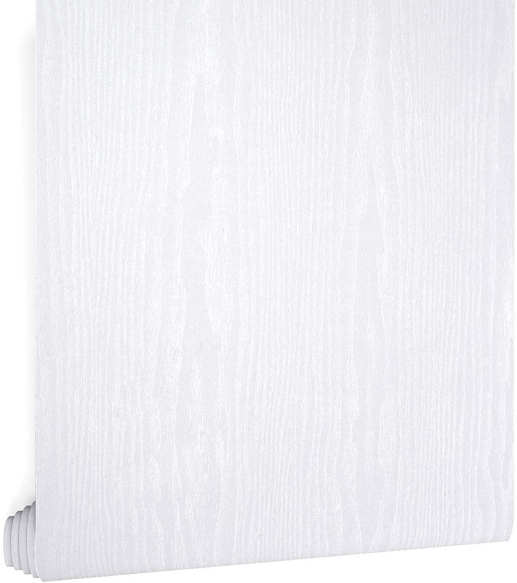 

1 шт. Самоклеящаяся белая древесная клейкая бумага Декоративная пленка для мебели Текстура натурального дерева Для украшения шкафа Легко чистить 3mx45cm