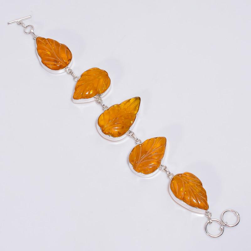 

Fabulous Top Grade Qualite 100% Natural Baltic Amber Pear Shape Ethnic Style Handmade Jewelry 925 Steling Silver Bracelet 7-8 WSJ-4690 7-8 помаранчевий