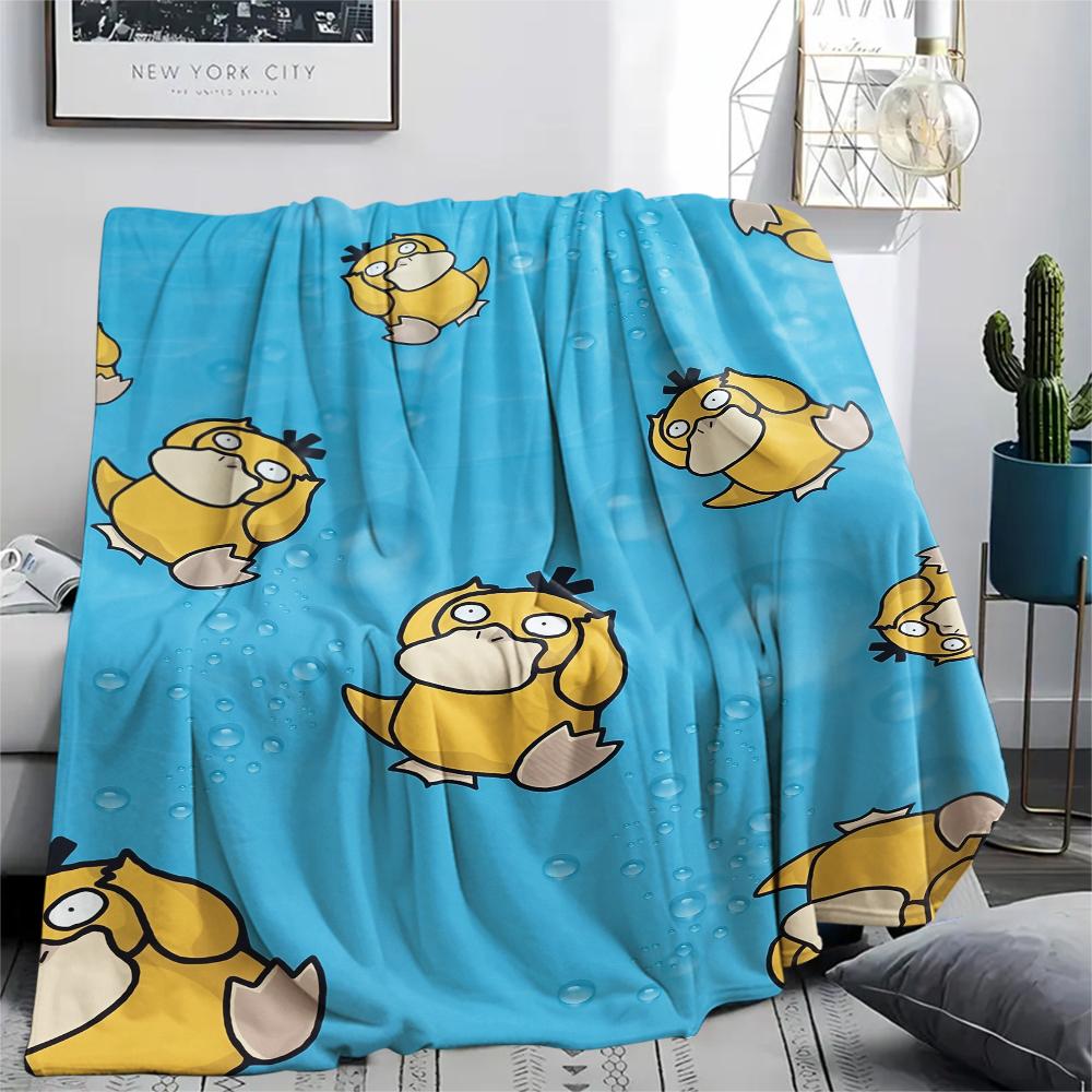 Coperta in Flanella con Fantasia Psyduck dei Pokémon, Alta Qualità, Confortevole per Tutte le Stagioni, Arredamento per la Casa, Calore e Comfort, Perfetta per Regali.