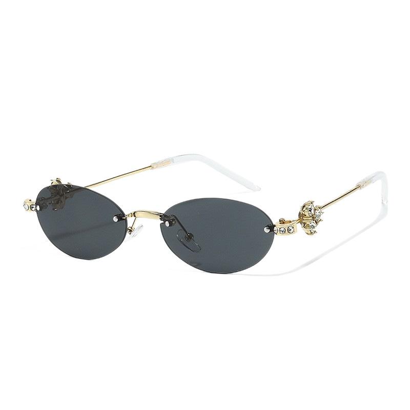 Fashion Diamond-Encrusted Oval Frame Women'S Sunglasses, High-End Sense Rimless Sunglasses, Spice Girl Street Shooting Fashionable Glasses