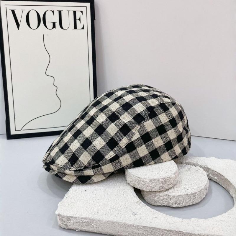 New spring and summer hats women's plaid forward cotton splicing painter hats hot summer cotton hats