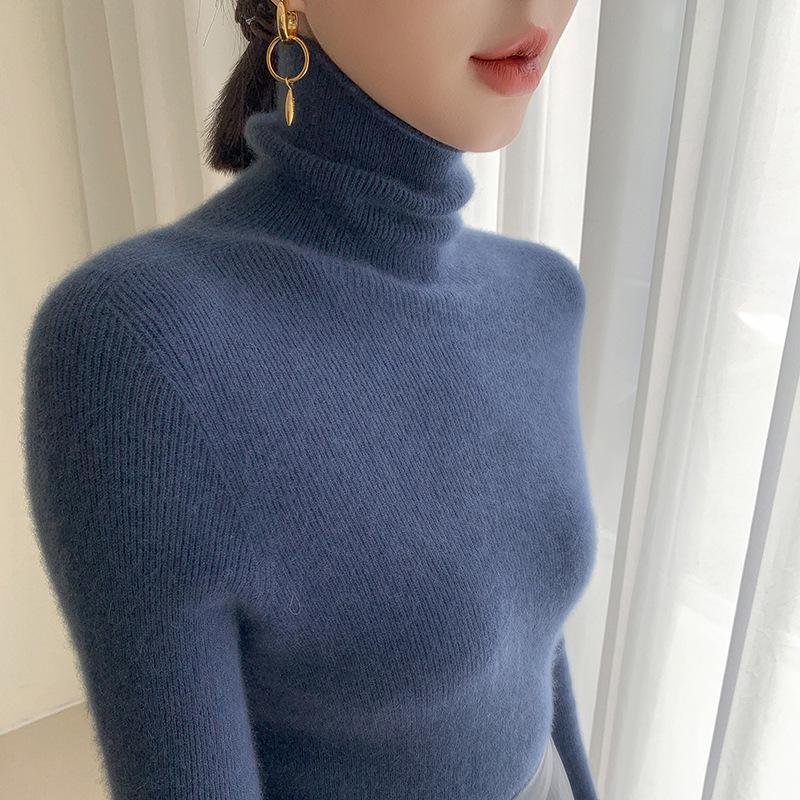Women's Seamless Ribbed Cashmere Sweater – Slim Fit, High Neck, Figure-Flattering, Lightweight Knit Base Layer