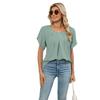 Women's Neck Cap-Sleeve Relaxed Linen Blouse Women's Color Round Neck Short-Sleeved Loose Blouse