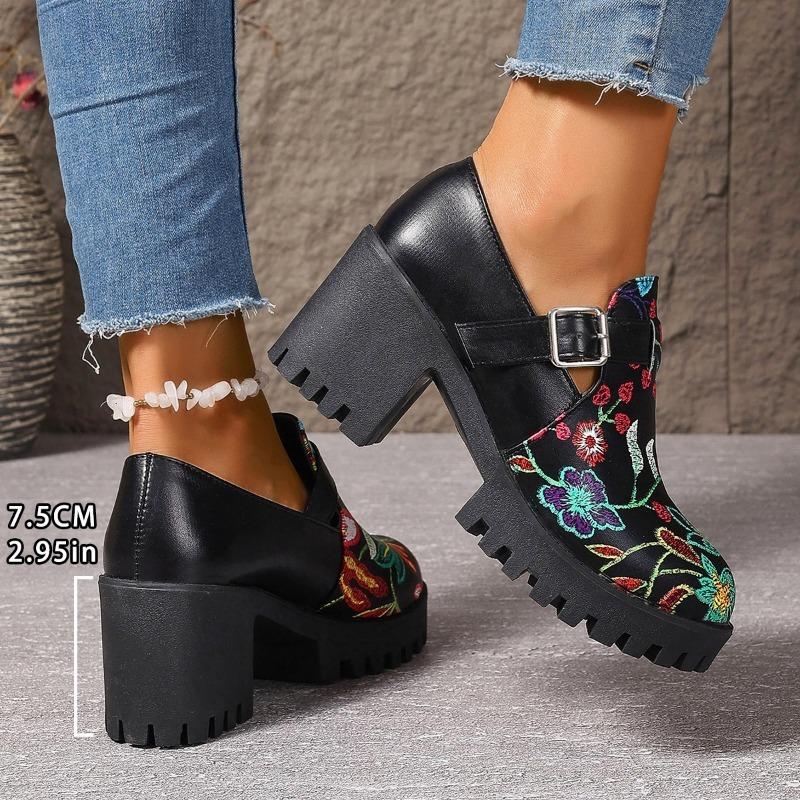 Ladies Shoes 2024 Brand Buckle Strap Women's High Heels Fashion Printing Office and Career New Round Toe Plus Size Heels Women