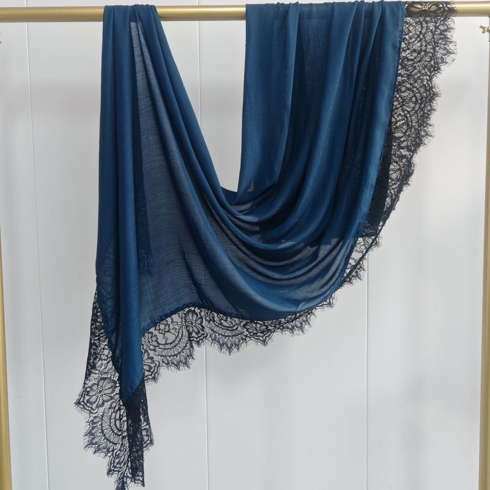 Cotton Turbans Head with Lace Trim Head Wraps New Islamic Crinkle Shawl